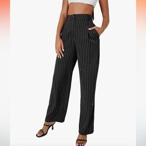 Shein Trousers Pants for Women Fall Trendy Pinstriped High-Rise Straight Leg-XS